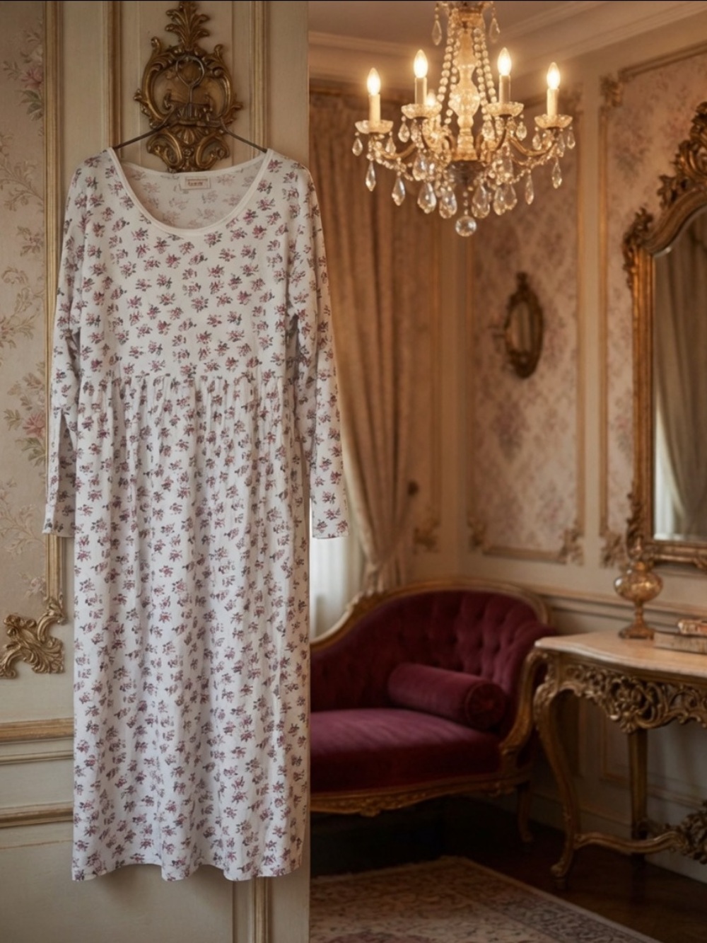 Vintage Victoria’s Secret Gold Label White Floral Long Sleeve Dress Nightgown